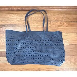 Saks Fifth Avenue Large Navy Blue Perforated Tote Bag